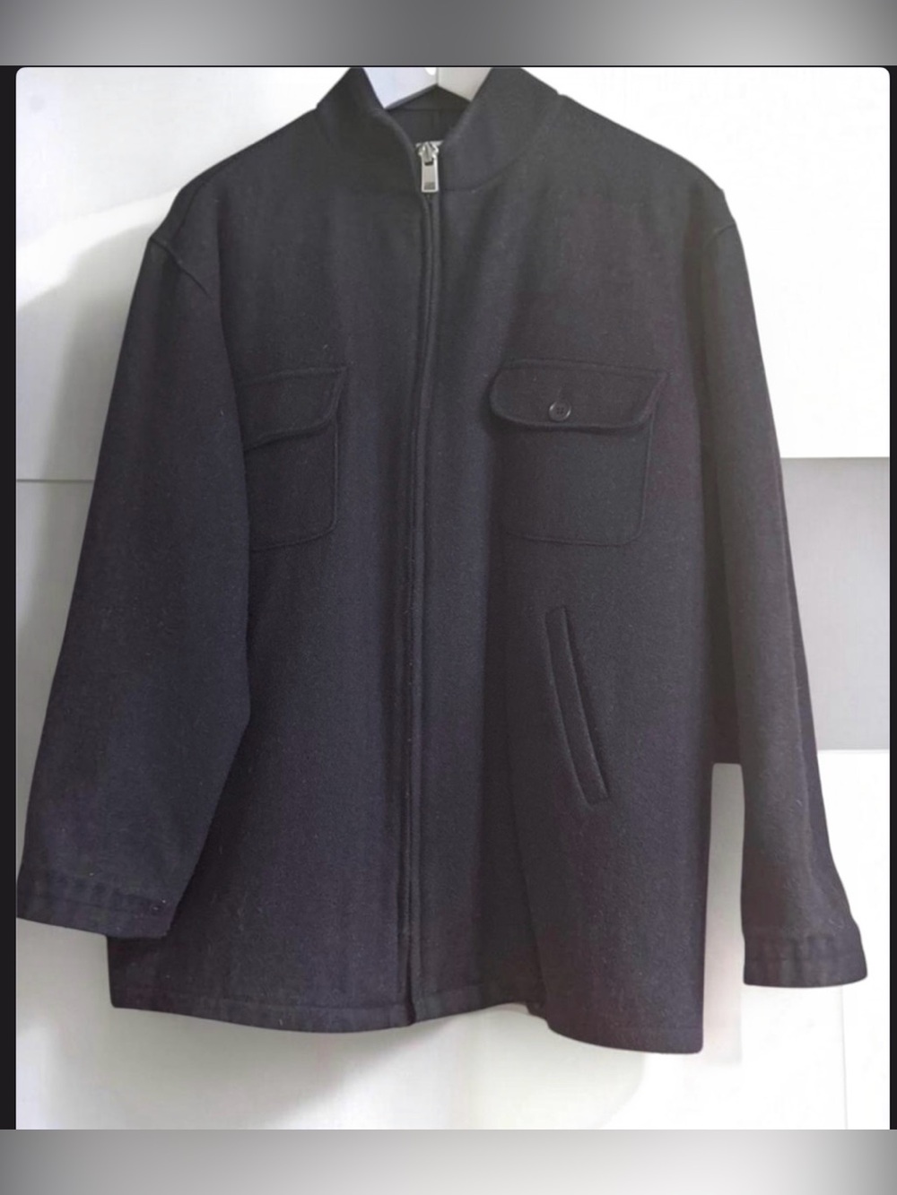 Men's Navy Zip-Front Wool Pea Coat Vintage